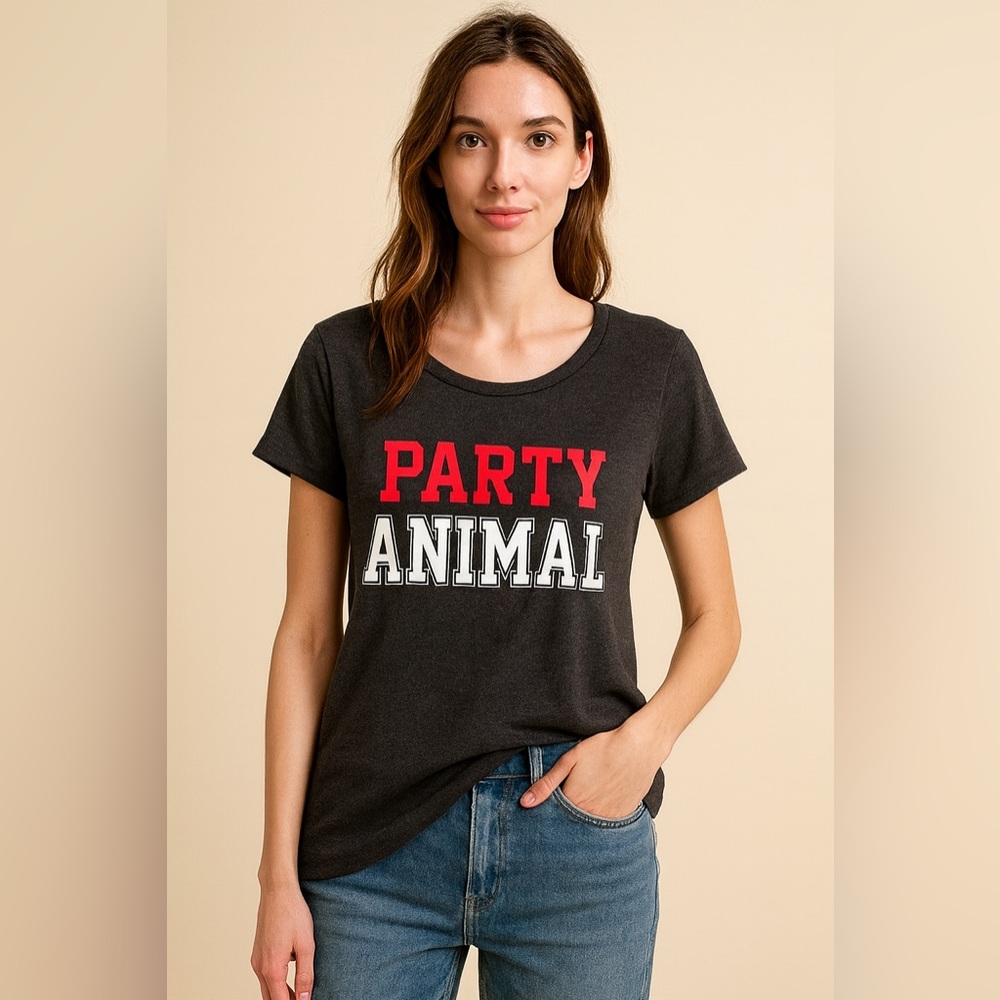 Victoria's Secret Charcoal Tee with orange/red and White Graphic